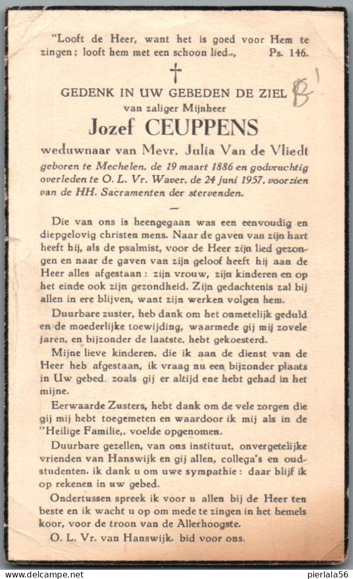 Bidprentje Mechelen - Ceuppens Jozef (1886-1957) - Devotieprenten