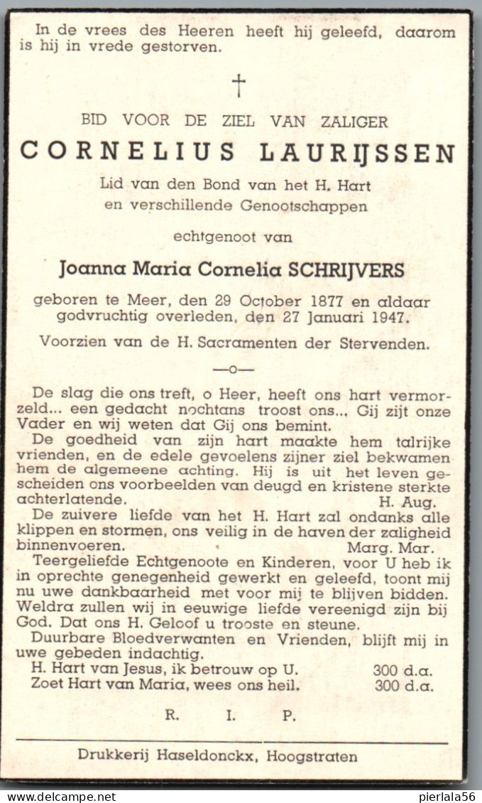 Bidprentje Meer - Laurijssen Cornelius (1877-1947) - Devotion Images