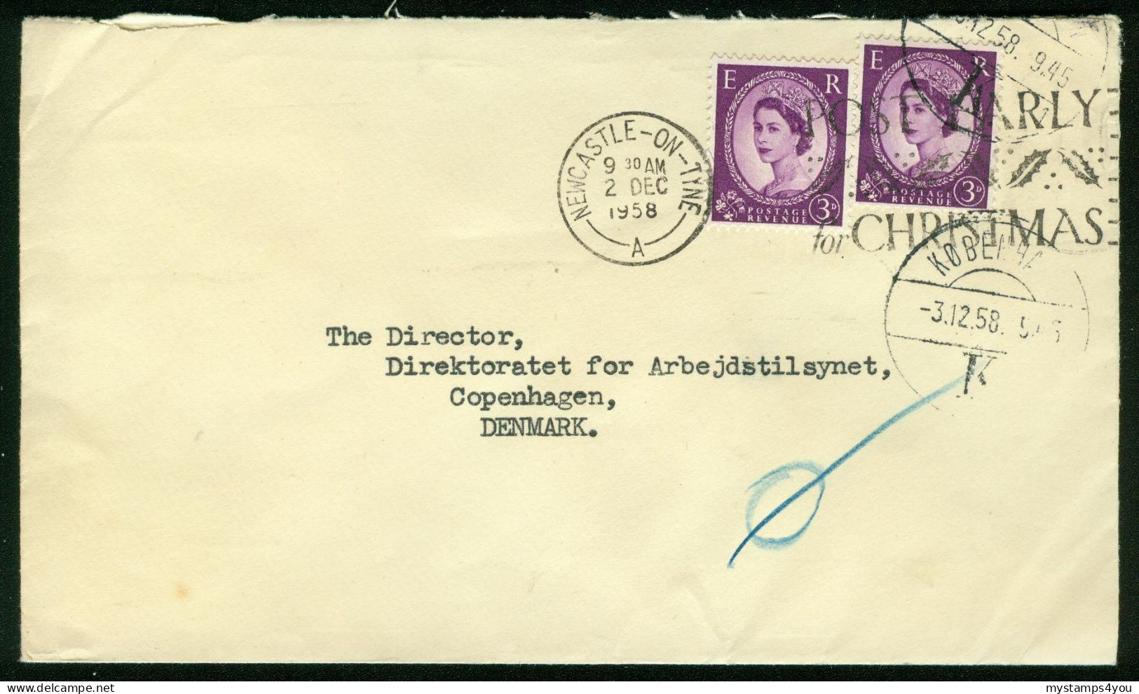 Br Great Britain, Newcastle 1958 Cover > Denmark #bel-1049 - Covers & Documents