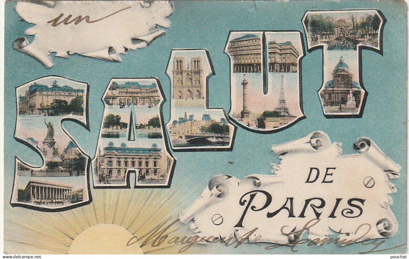 AA+ 100-(75) " UN SALUT DE PARIS " - CARTE FANTAISIE LETTRES ALPHABET MULTIVUES - Otros & Sin Clasificación