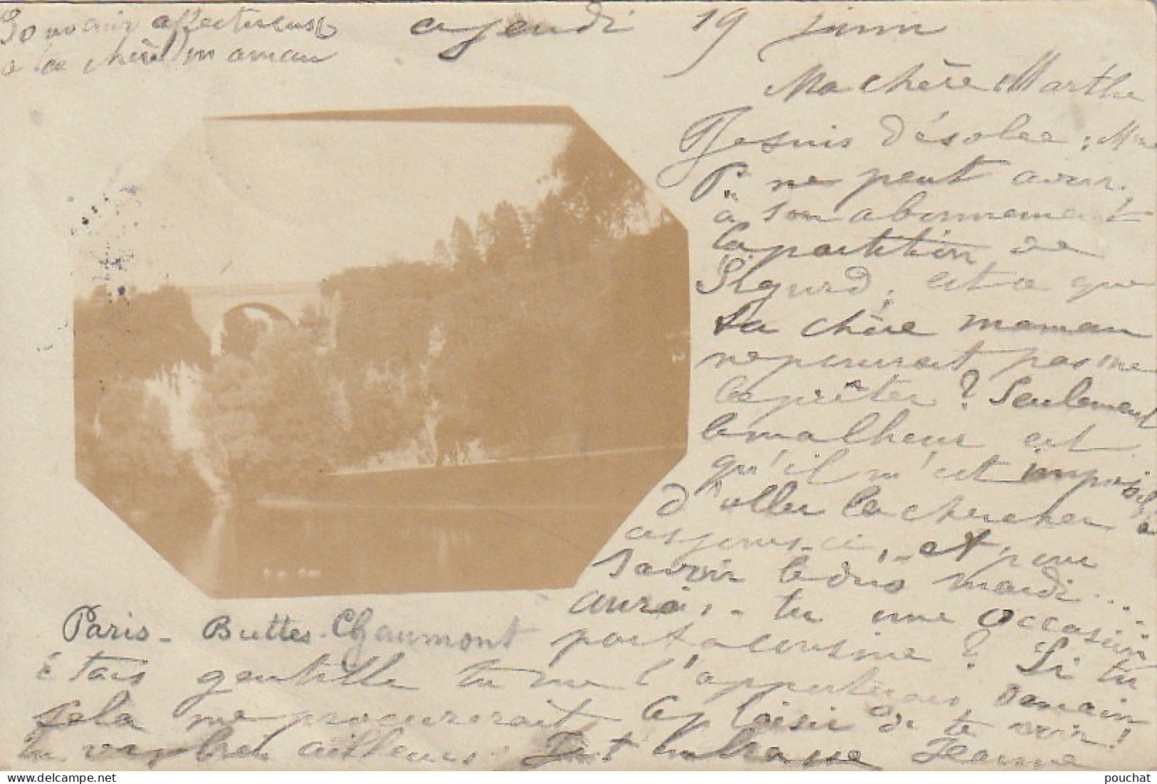 AA+ 101-(75) CARTE PHOTO  PONT DES SUICIDES - CORRESPONDANCE PARIS BUTTES CHAUMONT JUIN 1902 - Arrondissement: 19