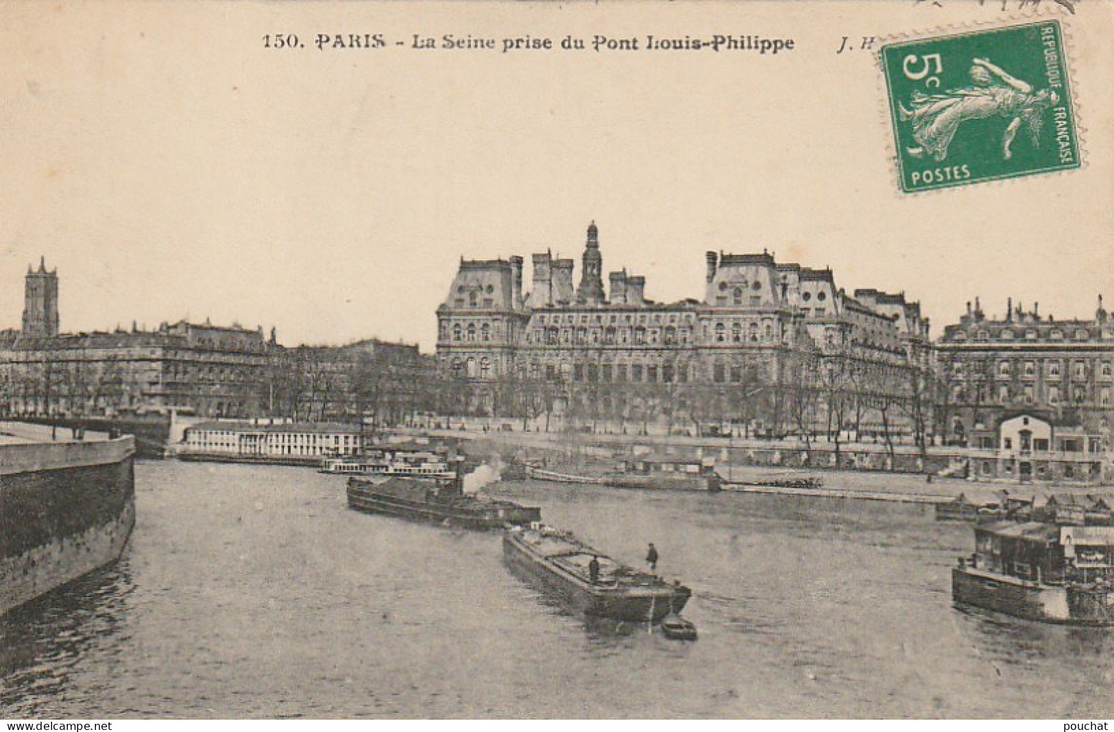 AA+ 101-(75) LA SEINE PRISE DU PONT LOUIS PHILIPPE , PARIS - PENICHES - De Seine En Haar Oevers