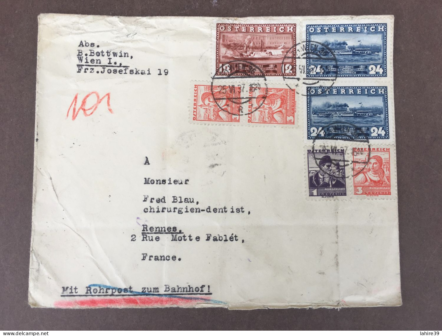 Enveloppe Timbrée / Autriche / Pour Rennes / 1937 - Oostenrijk
