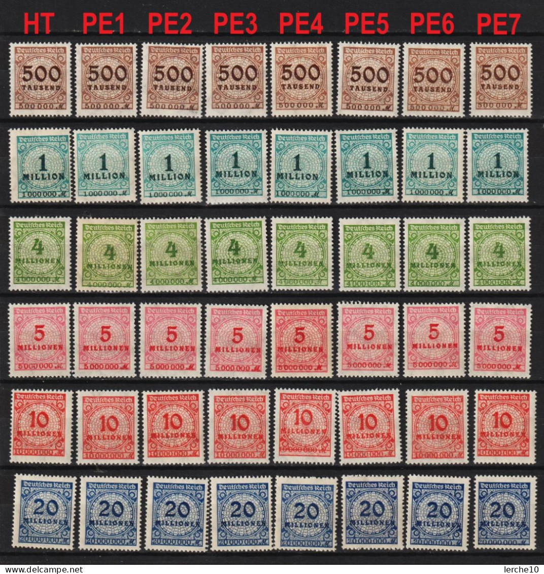 MiNr. 313, 314, 316, 317, 318, 319 ** HT , PE1-7  (0305) - Unused Stamps