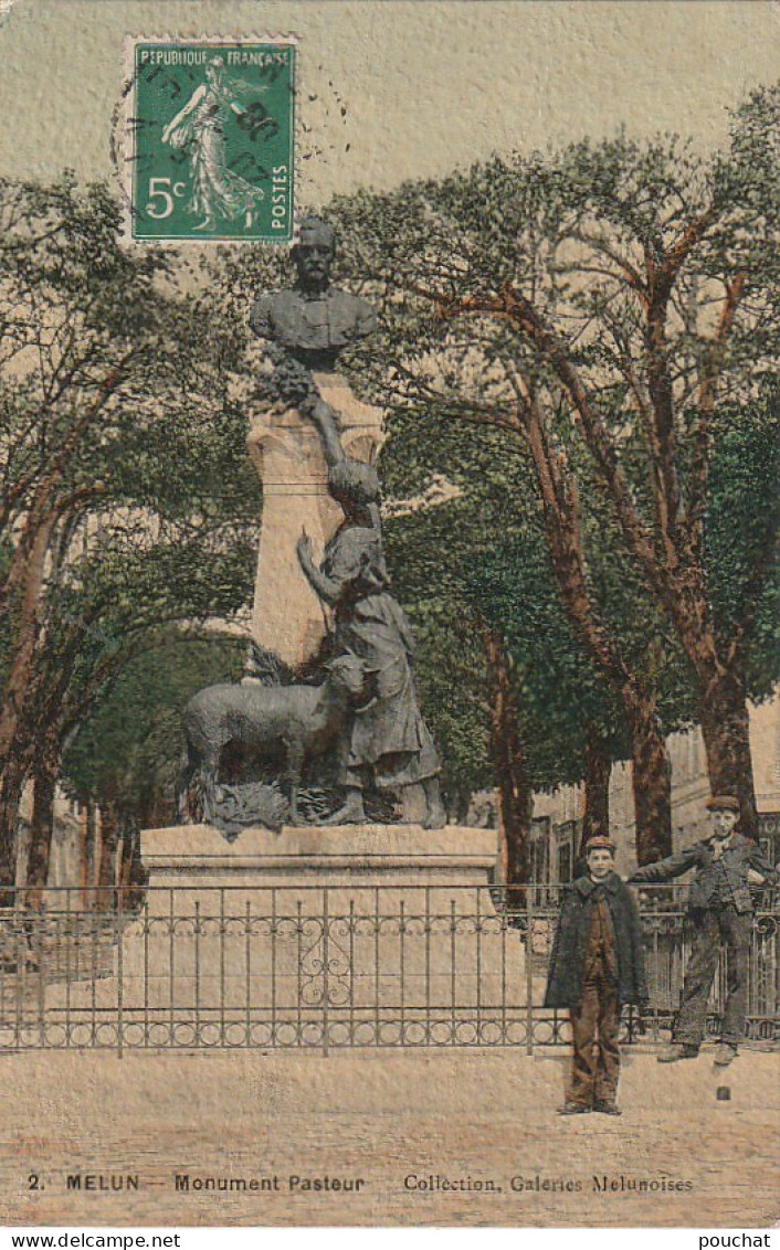 AA+ 104-(77) MELUN - MONUMENT PASTEUR - ANIMATION - CARTE COLORISEE TOILEE - Melun