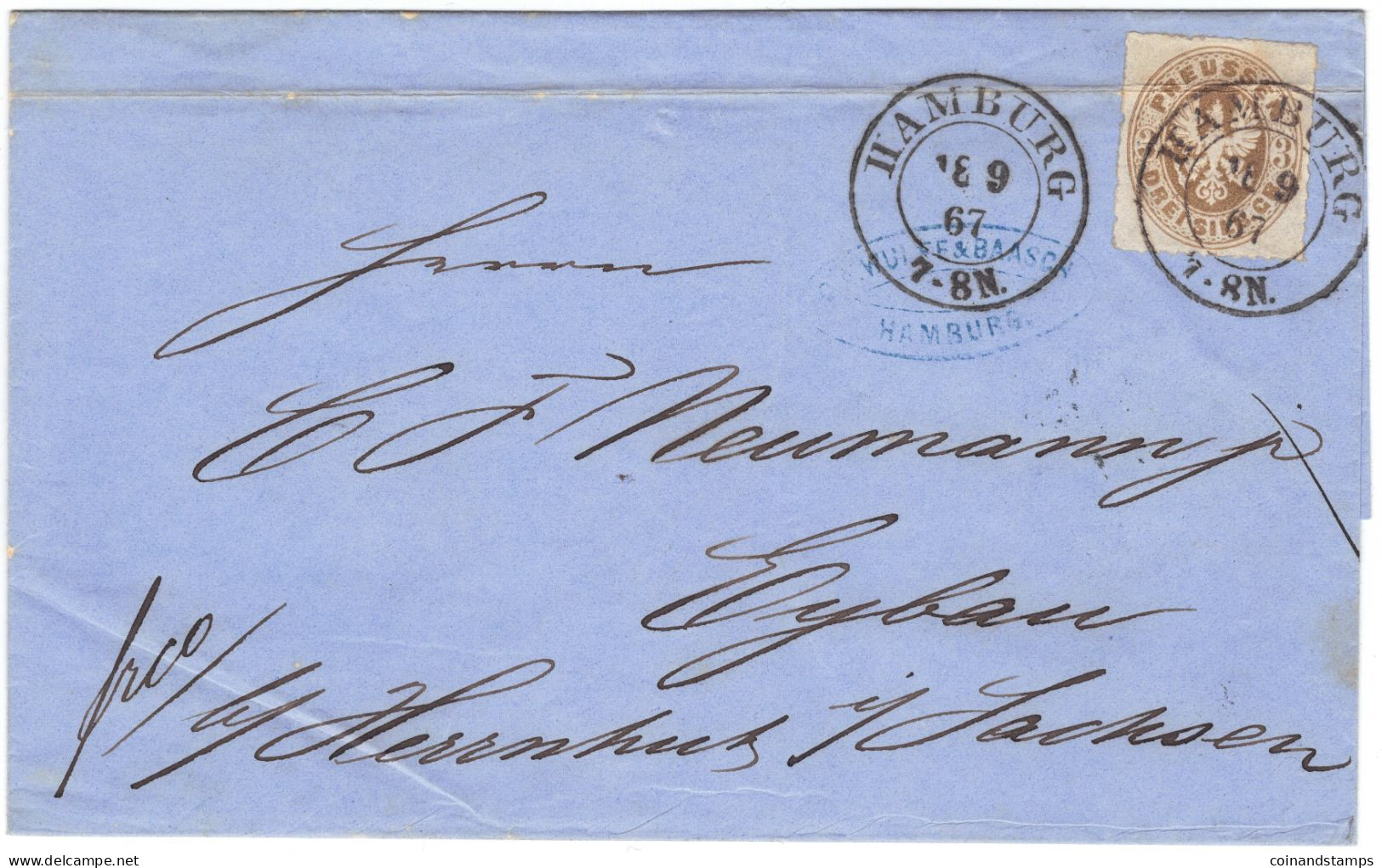 Hamburg Brief Mit Mi.-Nr.18a Als EF. Orig. Gelaufen Hamburg 18/9 1867 Nach Eybau über Ober Oderwitz, Feinst - Covers & Documents