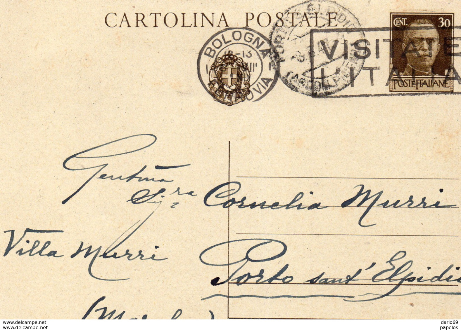 1941  CARTOLINA CON ANNULLO PORTO S. ELPIDIO ASCOLI + TARGHETTA - Postwaardestukken