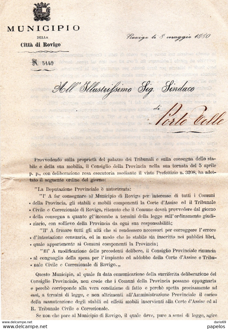 1880 LETTERA ROVIGO - Historical Documents
