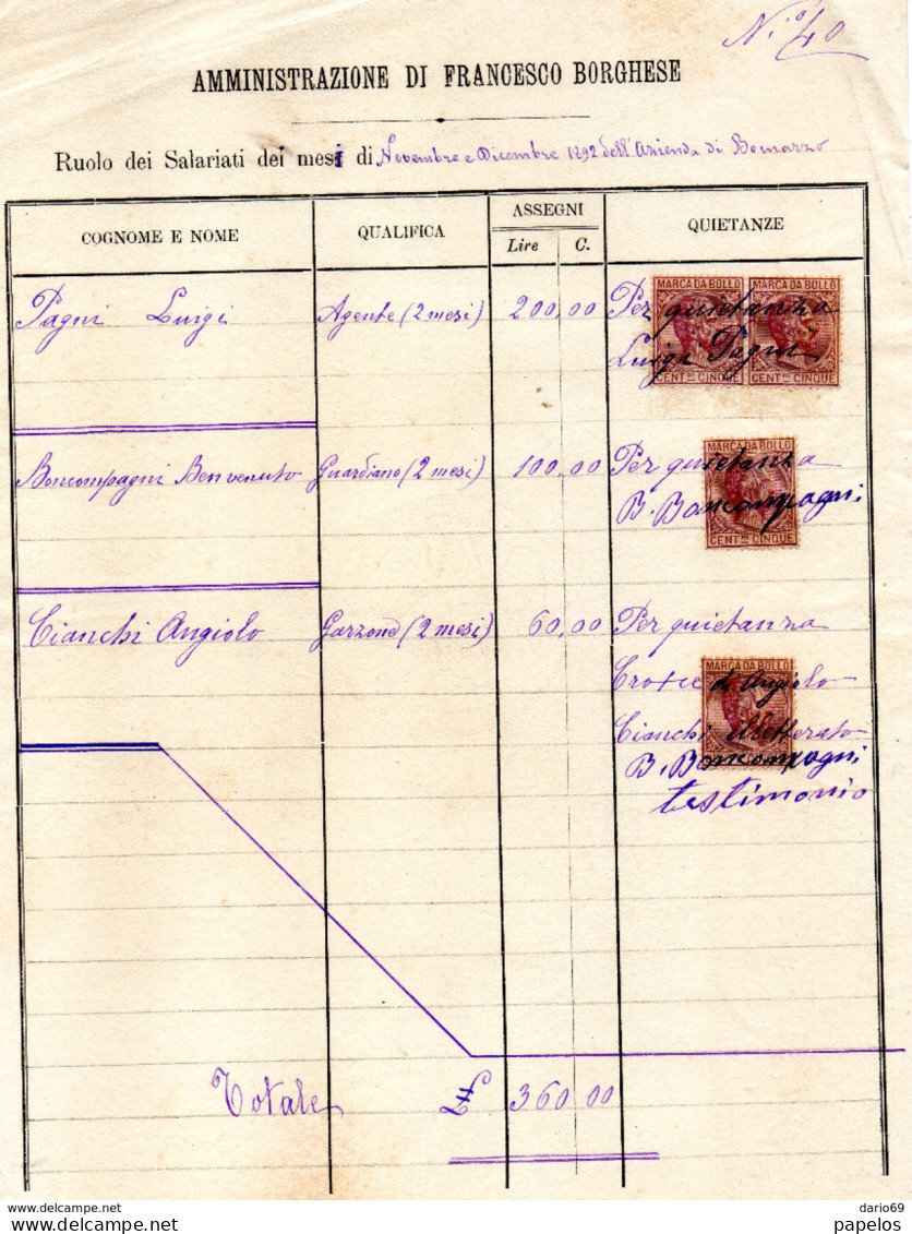 1892  DOCUMENTO COMMERCIALE CON MARCA DA BOLLO - Italy