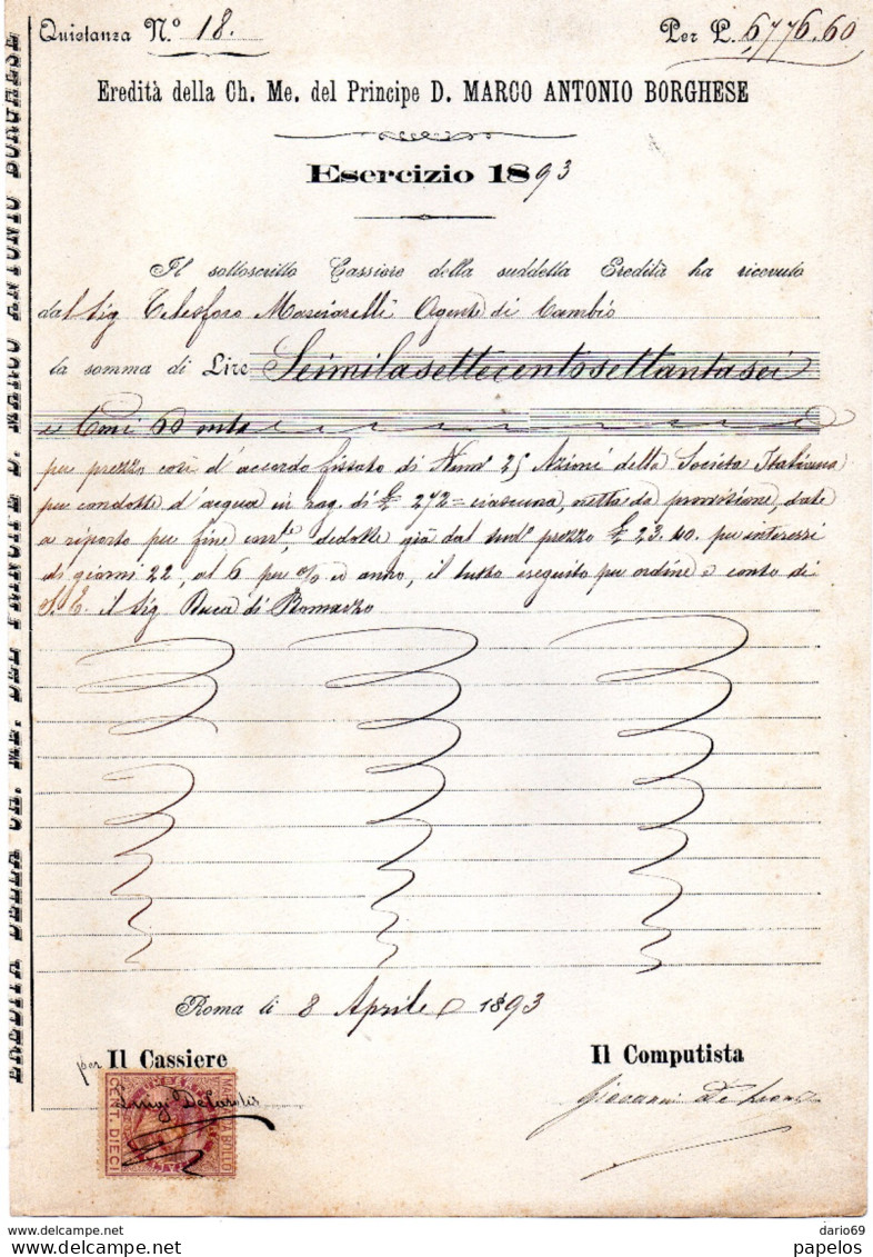 1893  DOCUMENTO COMMERCIALE CON MARCA DA BOLLO - Italie