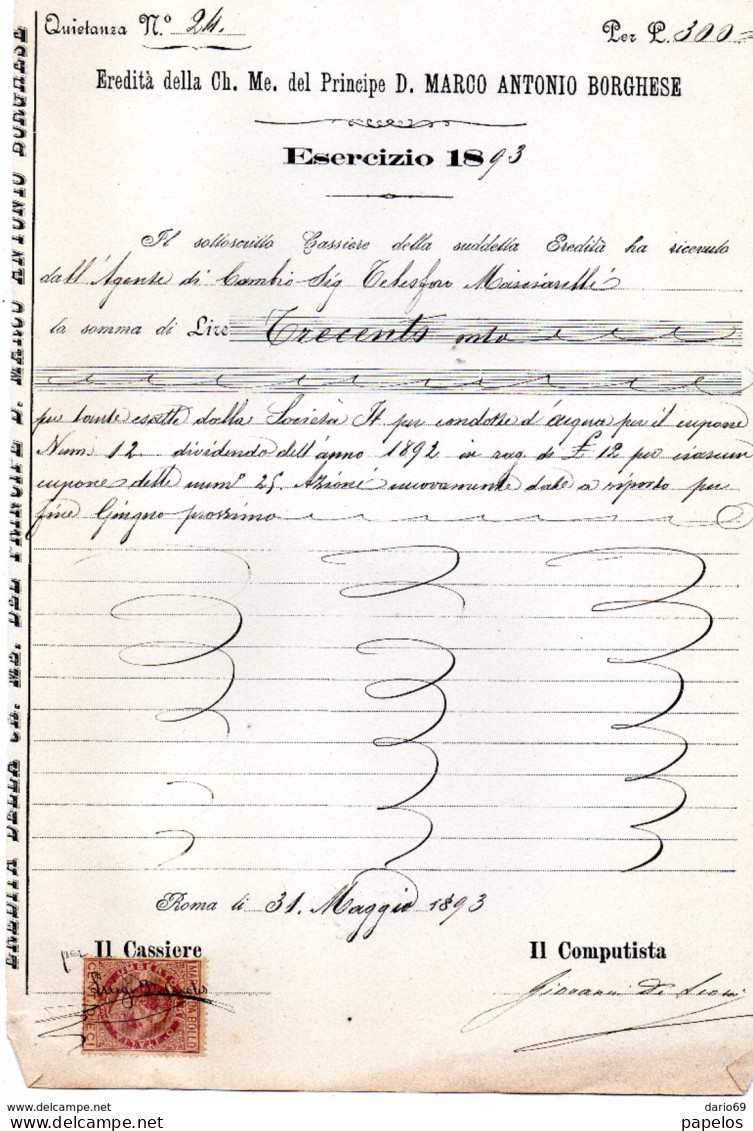 1893  DOCUMENTO COMMERCIALE CON MARCA DA BOLLO - Italië