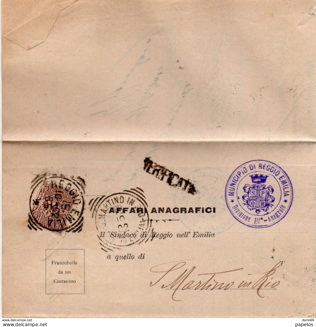1902  LETTERA CON ANNULLO REGGIO  EMILIA + VERIFICATO - Marcophilia