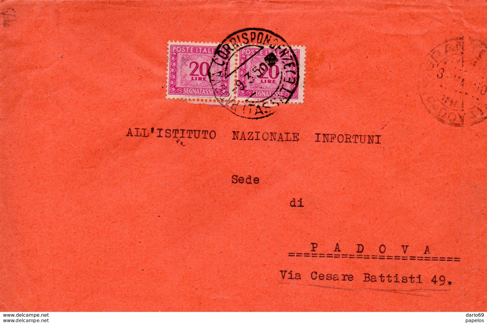 1950 LETTERA CON ANNULLO PADOVA - Strafport