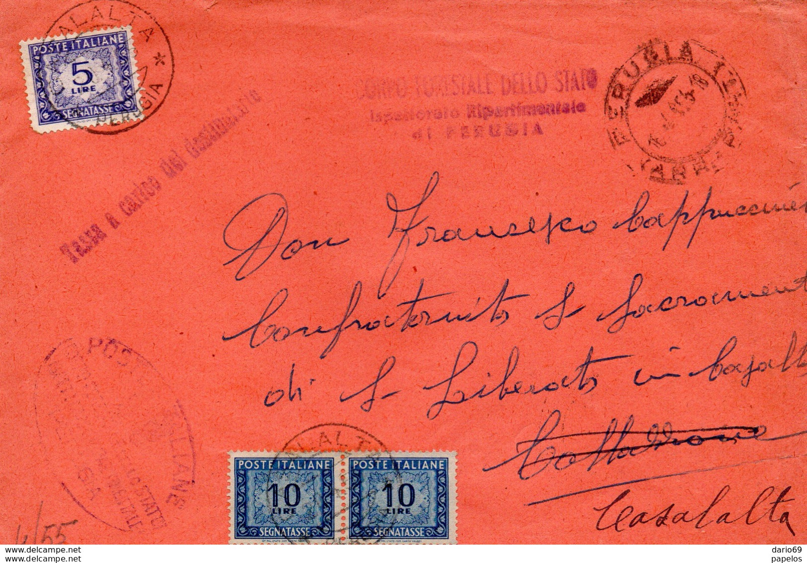 1955 LETTERA CON ANNULLO CASALALTA PERUGIA - Strafport