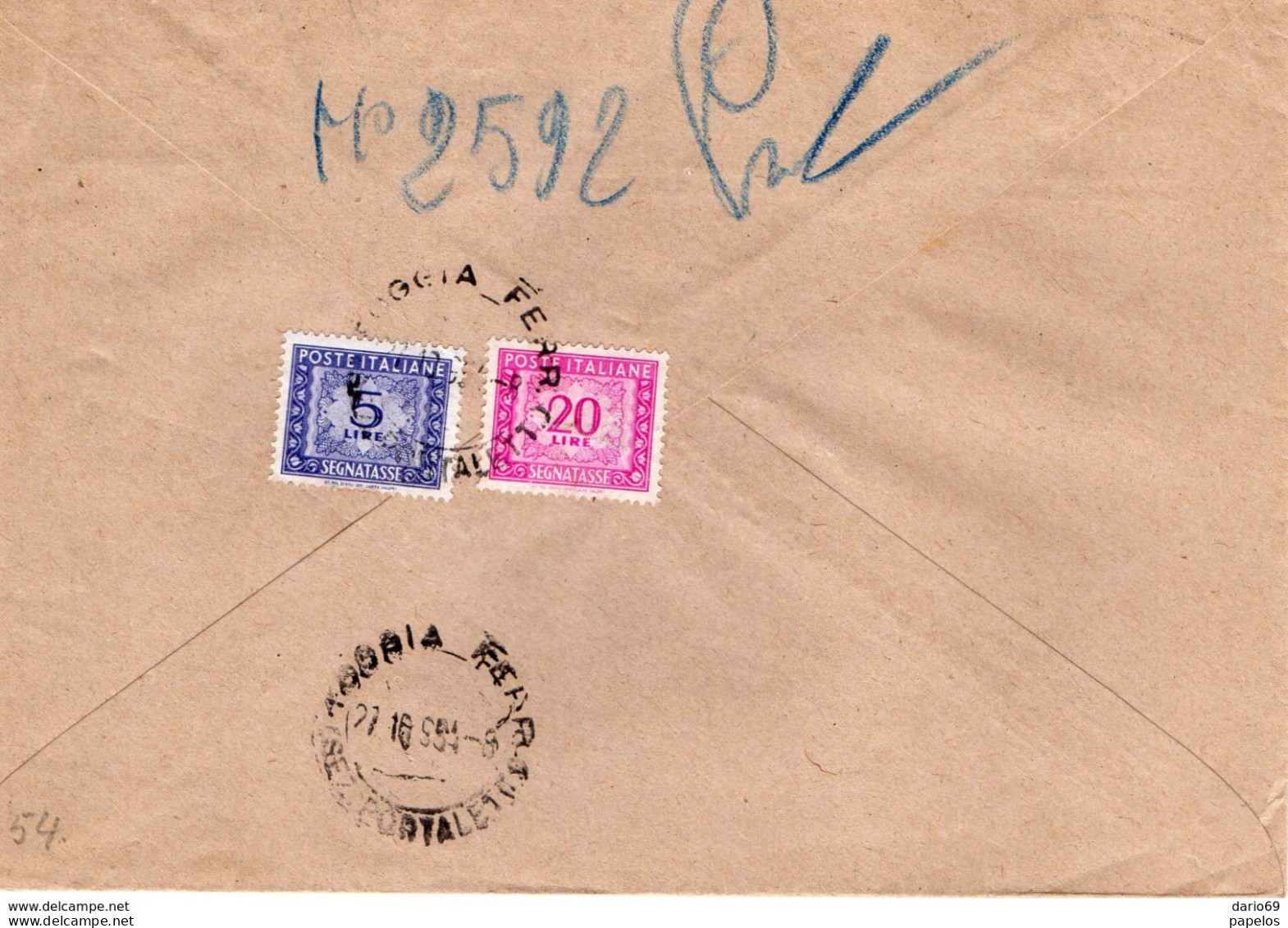 1954 Lettera Con Annullo Foggia - Portomarken