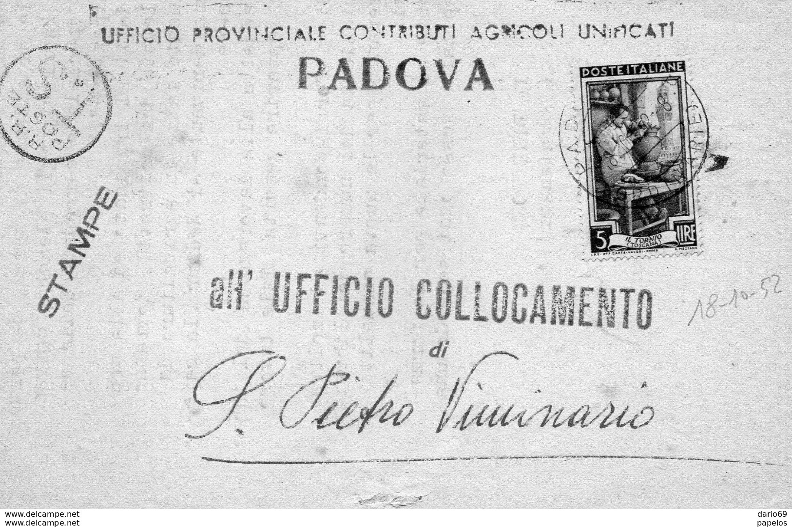 1952  LETTERA CON ANNULLO   PADOVA - 1946-60: Marcophilie