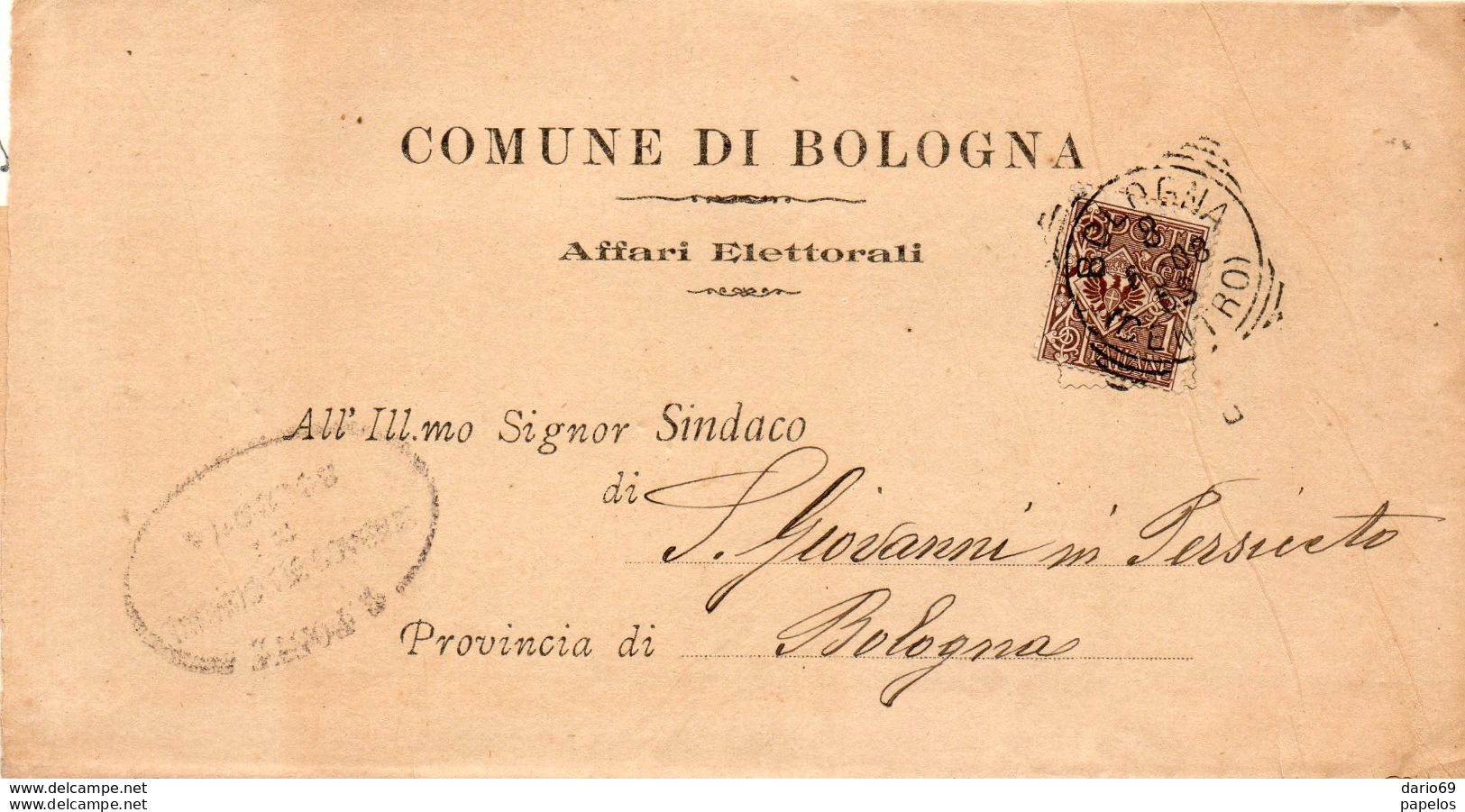 1908  LETTERA CON ANNULLO TONDO RIQUADRATO BOLOGNA - Marcophilia