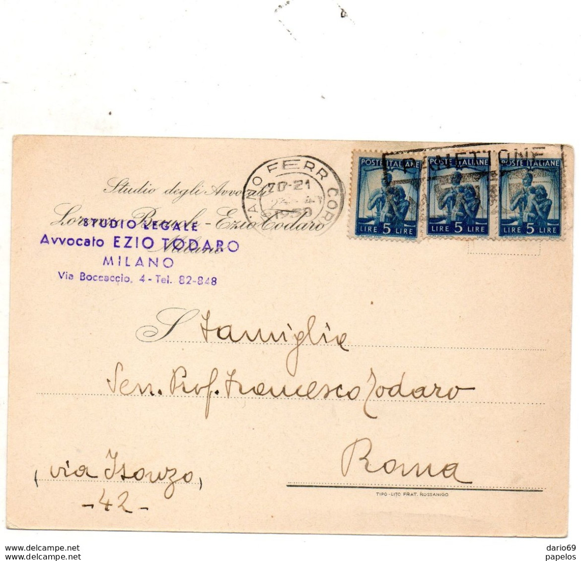 1950 CARTOLINA CON ANNULLO MILANO+ TARGHETTA PANETTONE MOTTA - 1946-60: Marcophilie