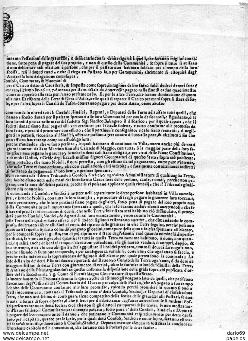 1689  MANIFESTO - Documents Historiques