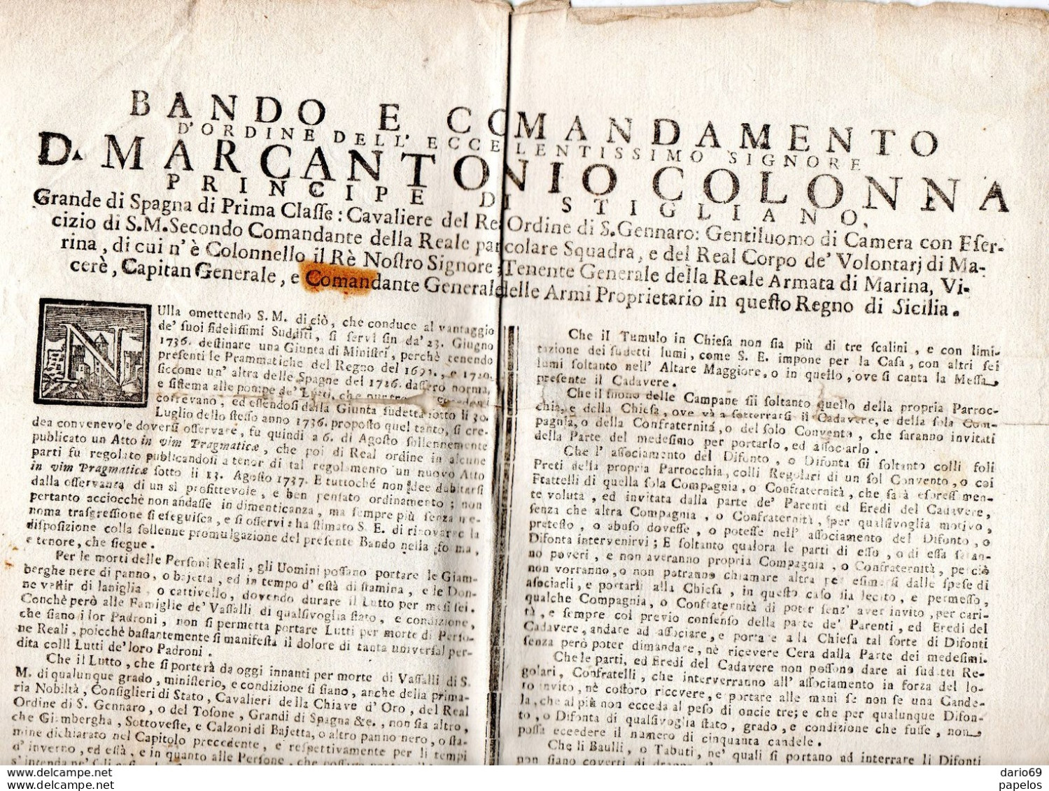 1736  MANIFESTO - Documents Historiques