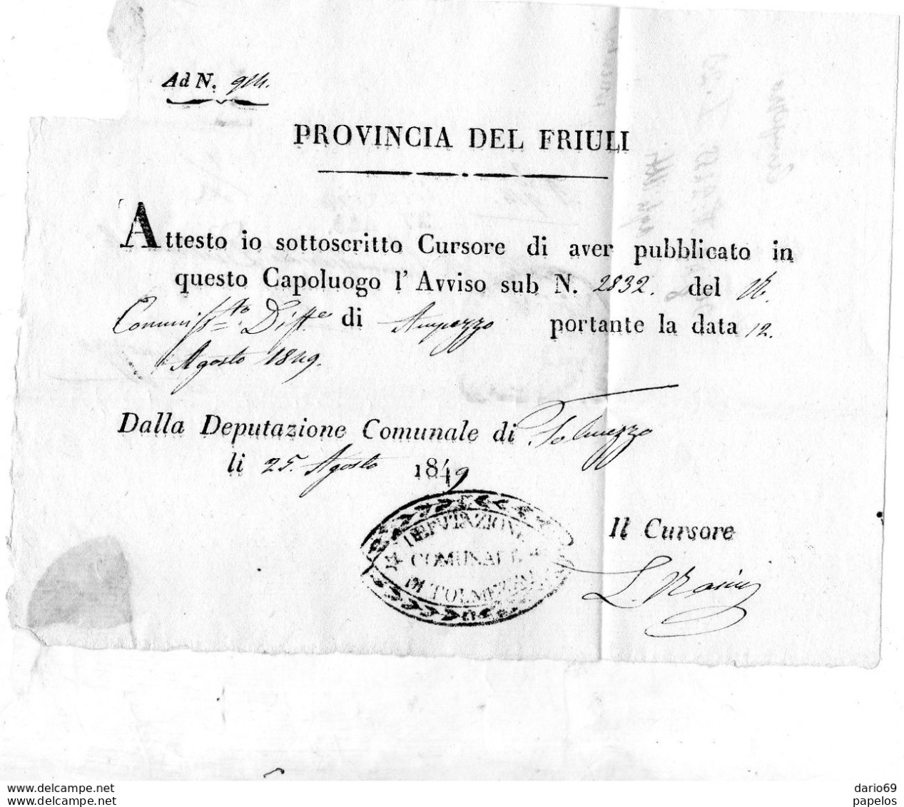 1849  LETTERA CON ANNULLO TOLMEZZO UDINE - 1. ...-1850 Prefilatelia