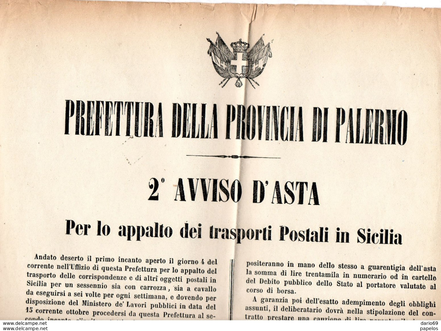 1864 APPALTO DEI TRASPORTI POSTALI IN SICILIA - Marcophilie