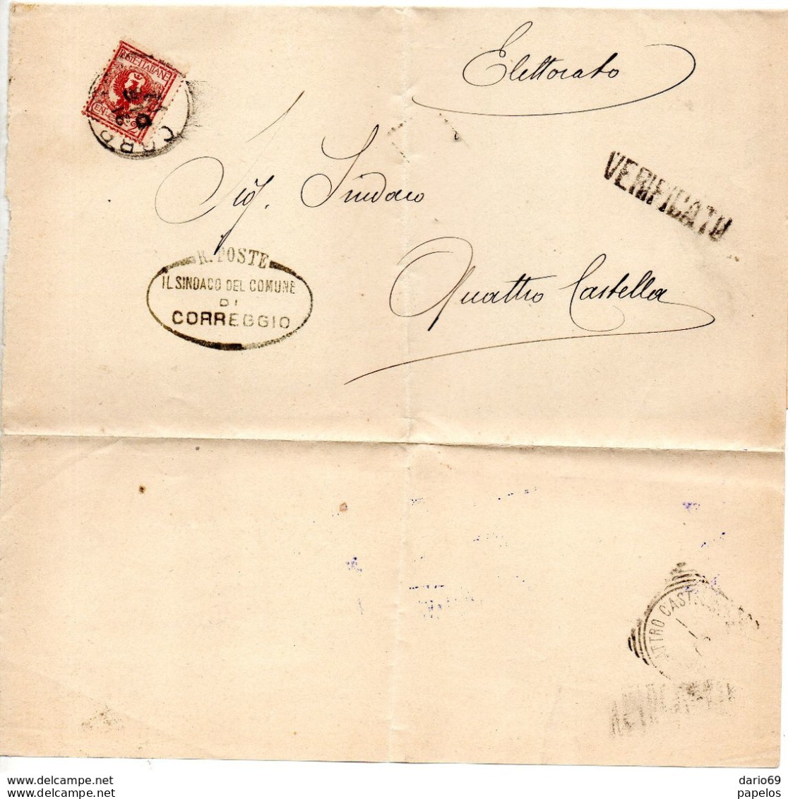 1916 LETTERA CON ANNULLO CORREGGIO + VERIFICATO - Marcofilía