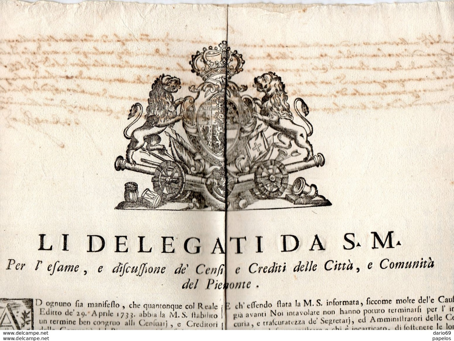 1739  MANIFESTO - Documents Historiques