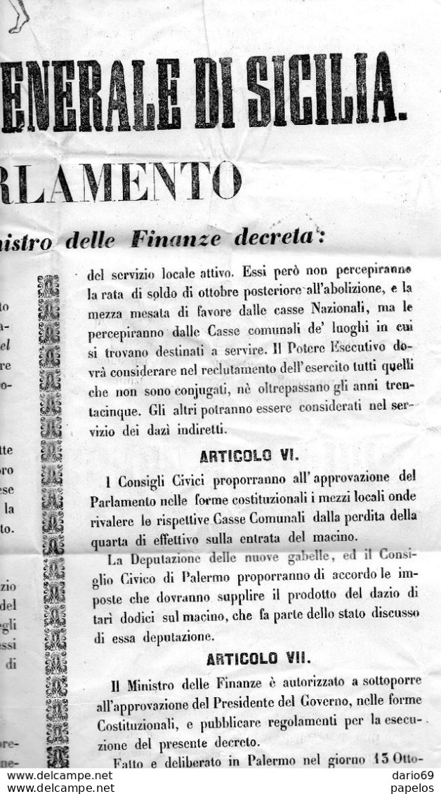 1848  MANIFESTO PARLAMENTO GENERALE DI SICILIA - Affiches