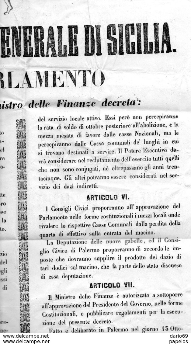 1848  MANIFESTO PARLAMENTO GENERALE DI SICILIA - Posters