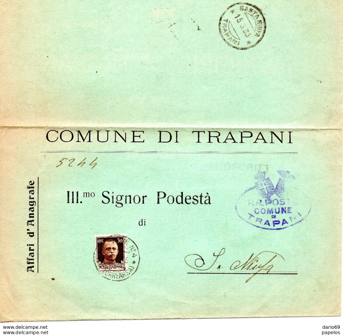 1935 LETTERA CON ANNULLO TRAPANI - Storia Postale
