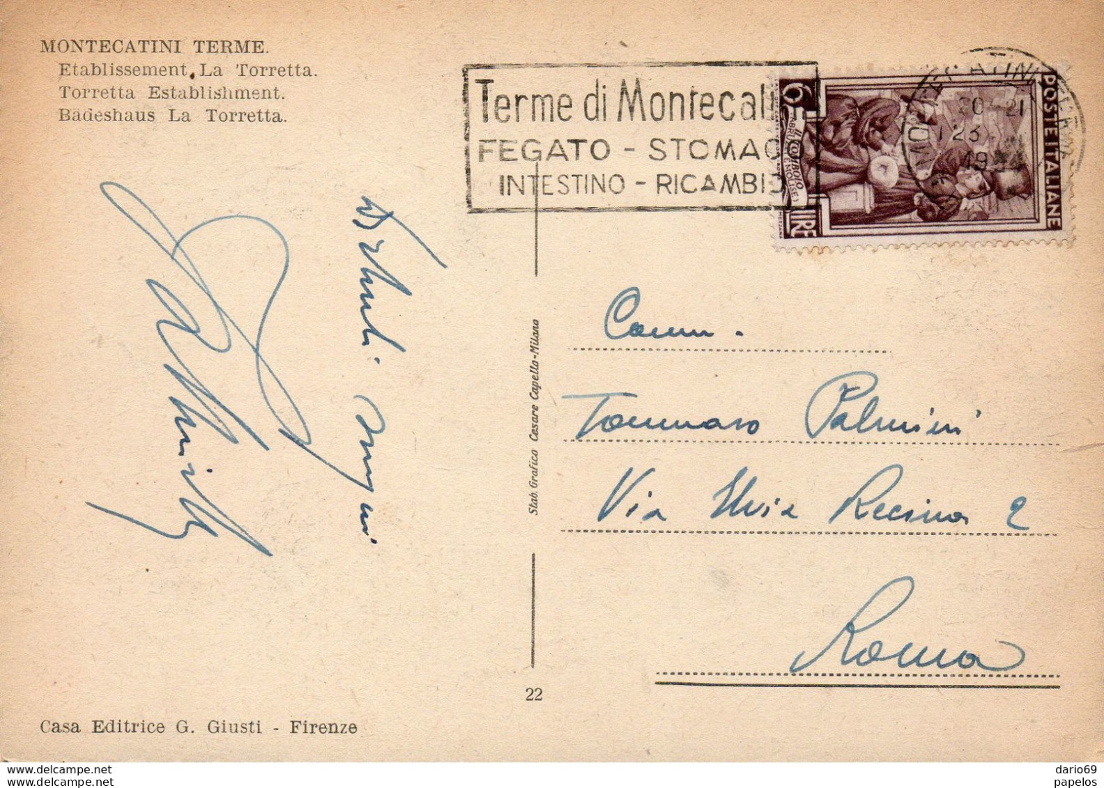 1961 CARTOLINA CON ANNULLO  MONTECATINI TERME + TARGHETTA - 1961-70: Poststempel