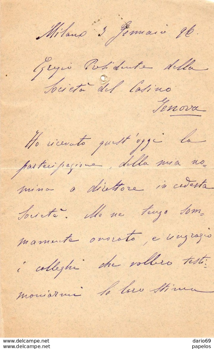 1896 LETTERA MILANO - Manuscripts