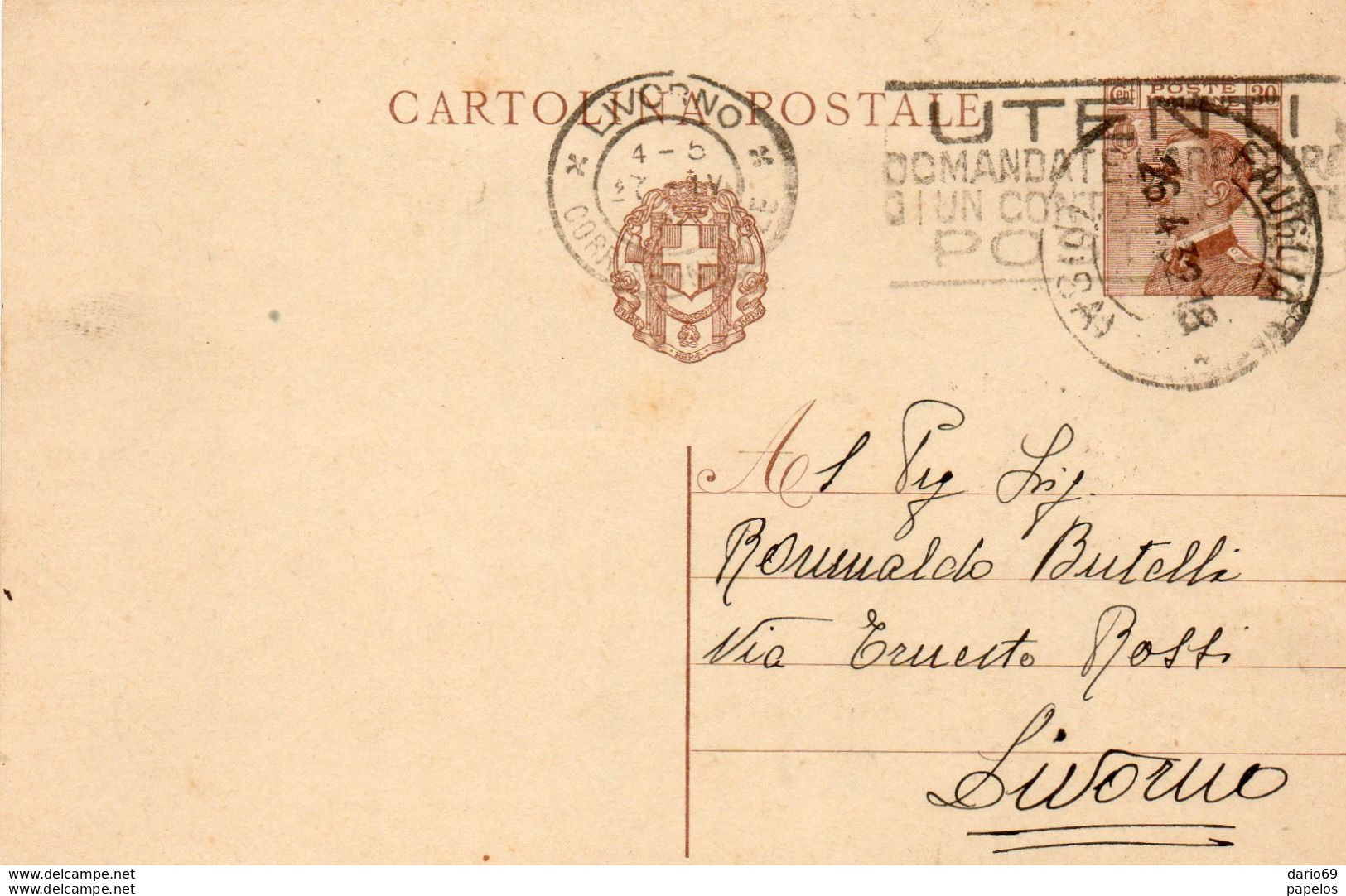 1932 CARTOLINA CON ANNULLO FAUGLIA PISA - Stamped Stationery