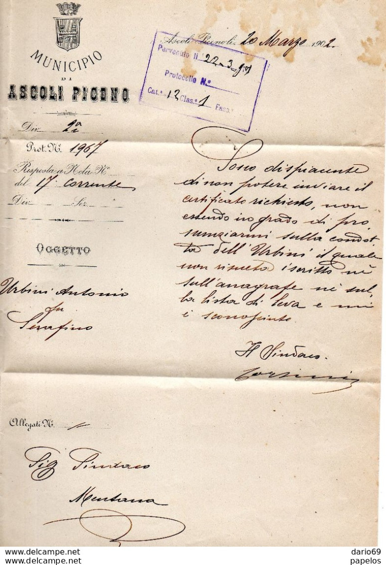 1902 LETTERA CON ANNULLO ASCOLI PICENO - Marcofilía