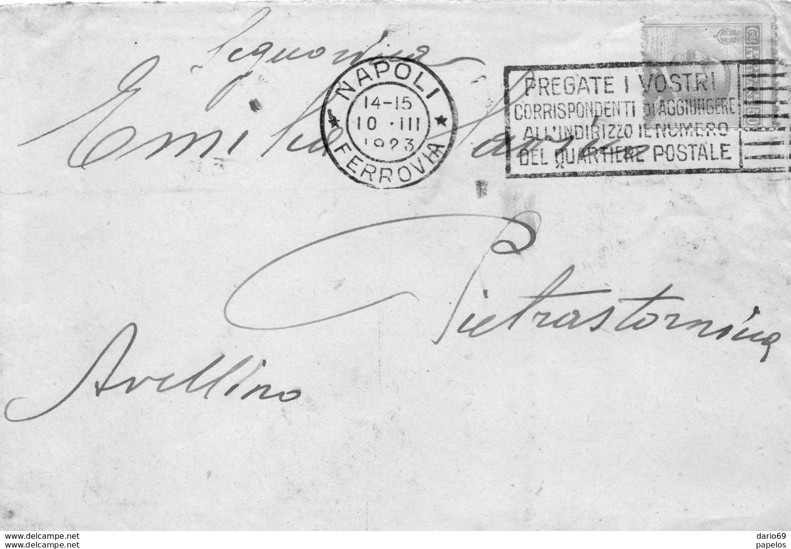 1923  LETTERA CON ANNULLO NAPOLI  + TARGHETTA DENTELLATURA SPOSTATA - Poststempel