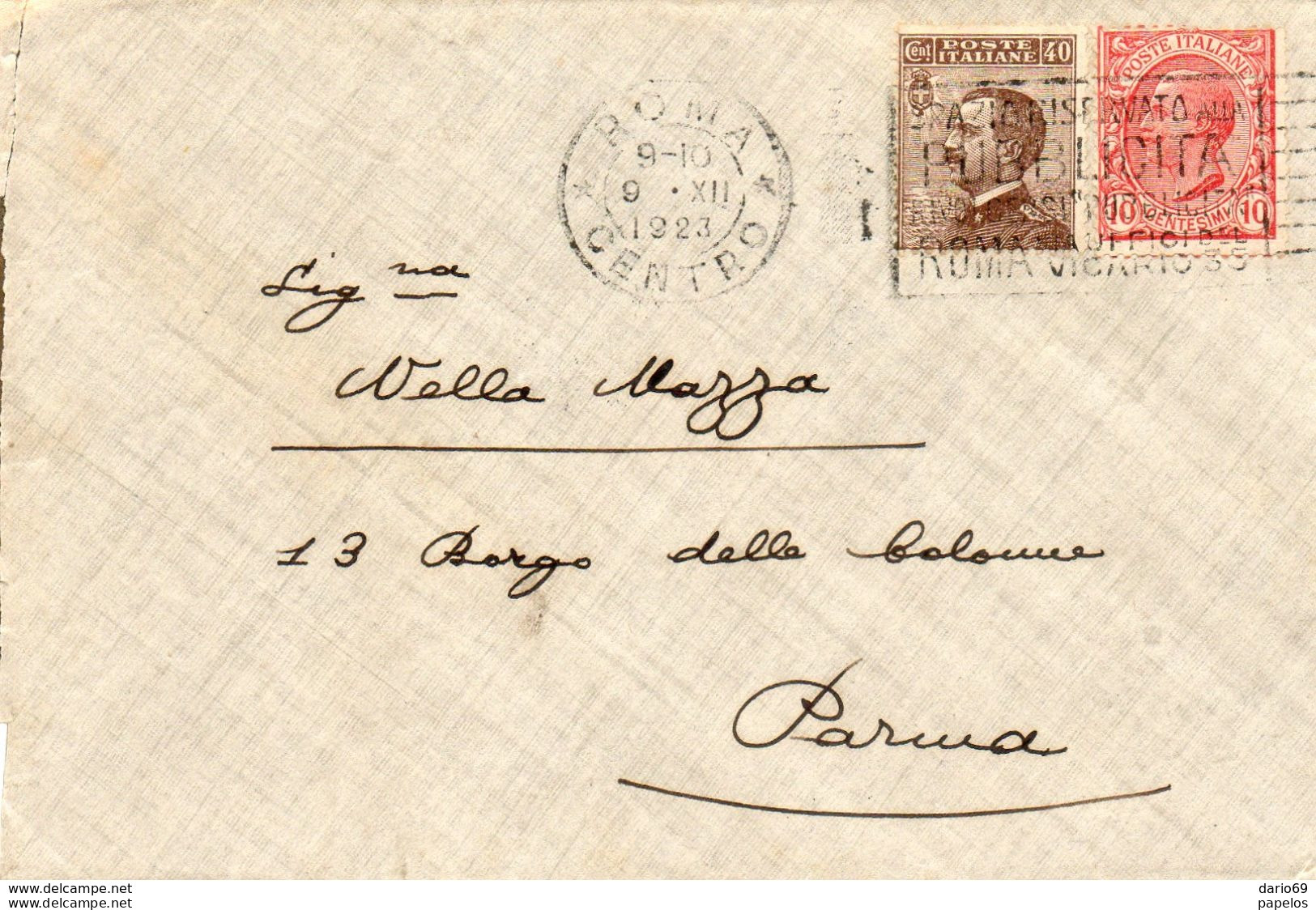1923  LETTERA CON ANNULLO ROMA + TARGHETTA - Poststempel
