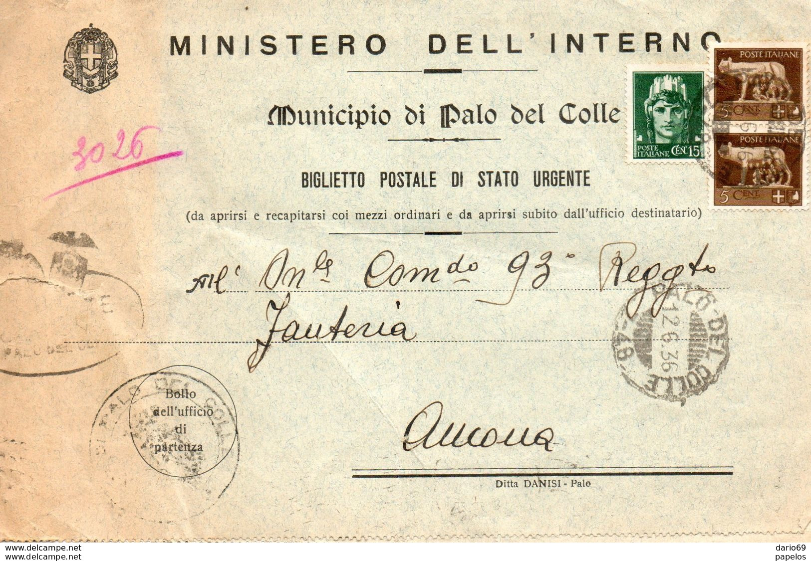 1936 LETTERA CON ANNULLO PALO DEL COLLE - Poststempel