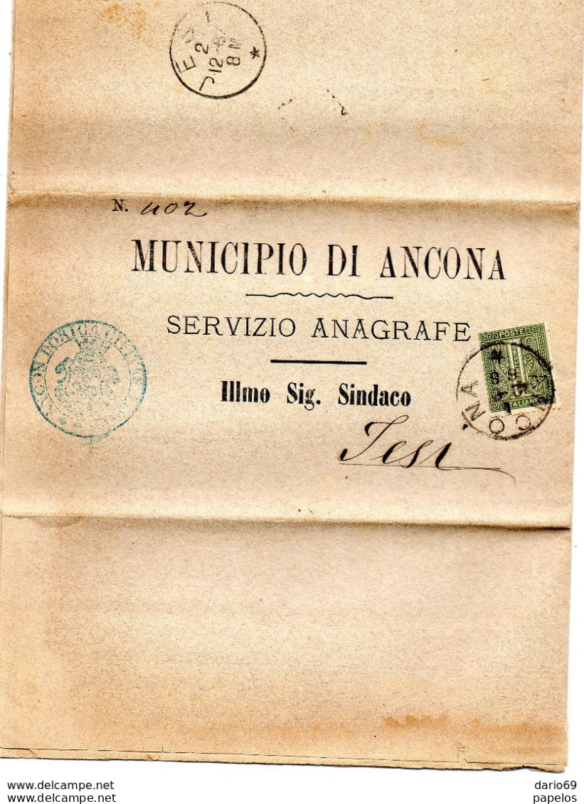 1887  LETTERA CON ANNULLO  ANCONA + JESI - Marcophilie