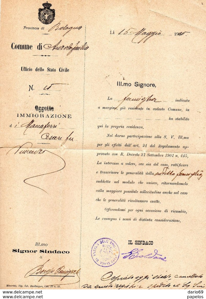 1910 LETTERA CON ANNULLO  ANZOLA  DELL'EMILIA BOLOGNA - Marcophilie