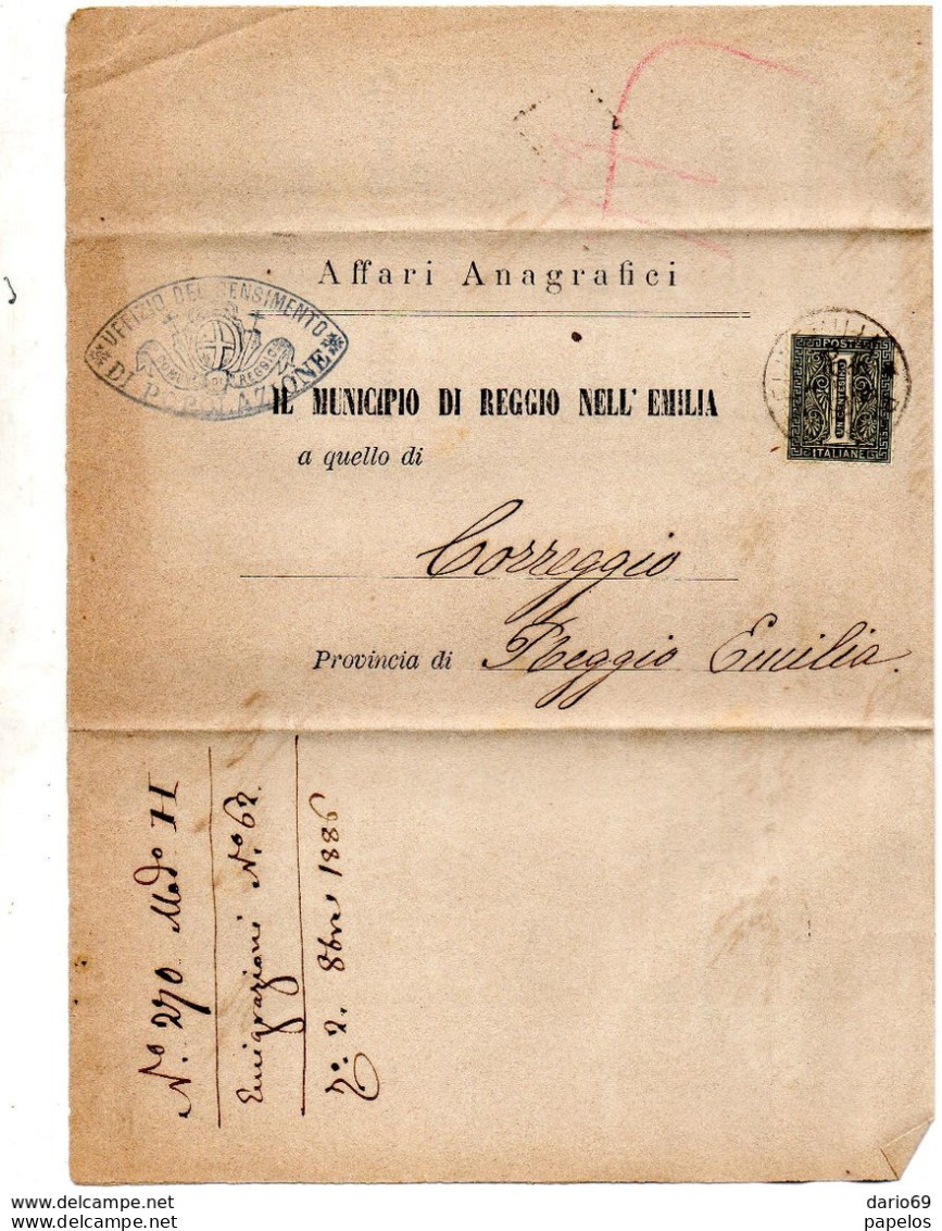 1886  LETTERA CON ANNULLO  REGGIO NELL'EMILIA - Marcophilia