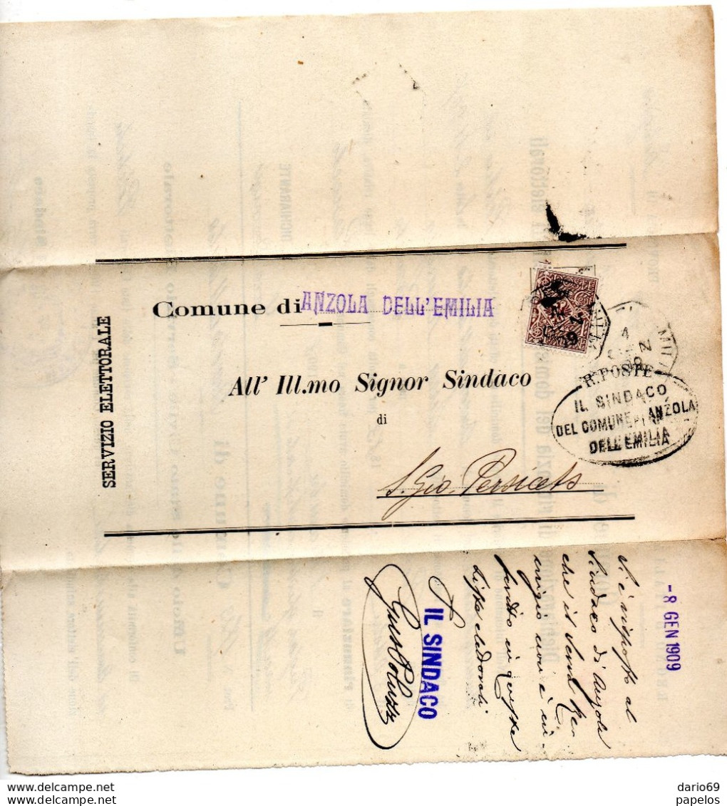 1909  LETTERA CON ANNULLO  ANZOLA  DELL'EMILIA - Poststempel