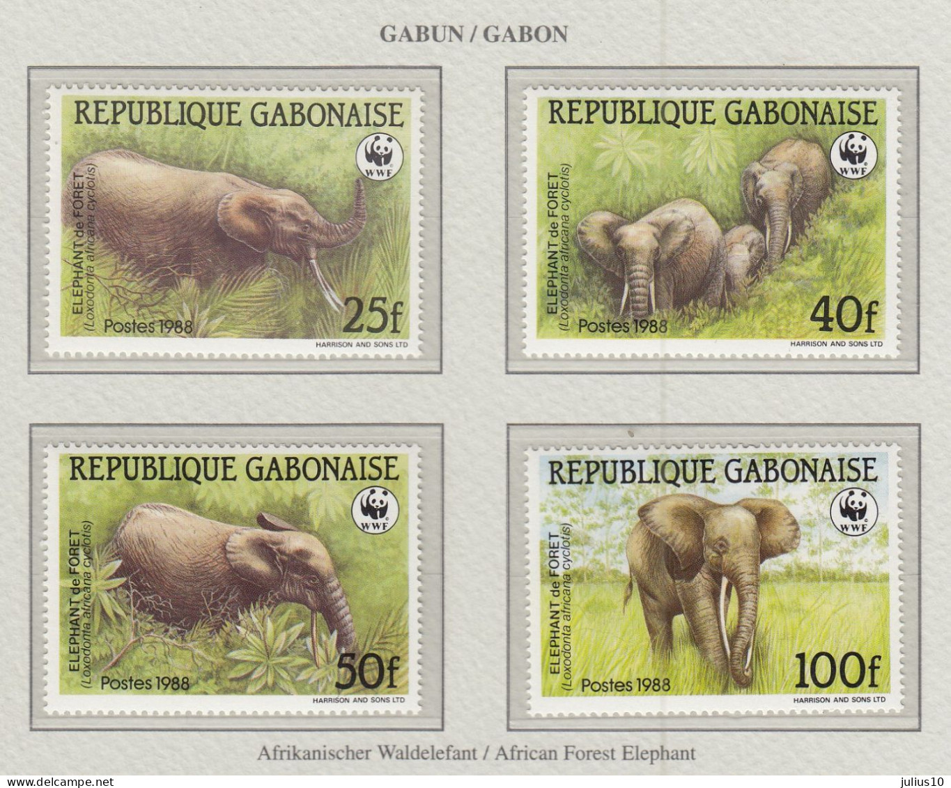 GABON 1988 WWF Elephants Mi 1009-1012 MNH(**) Fauna 748 - Eléphants