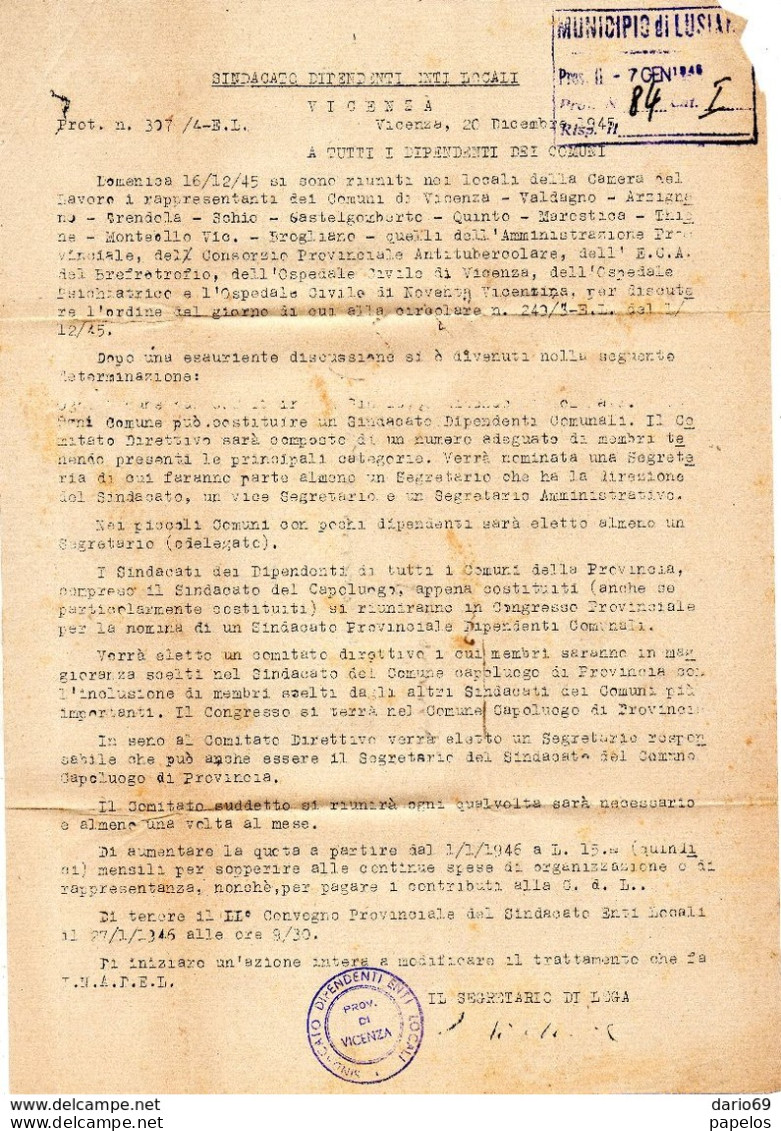 1946 LETTERA CON ANNULLO LUSIANA  VICENZA - 1946-60: Marcophilie