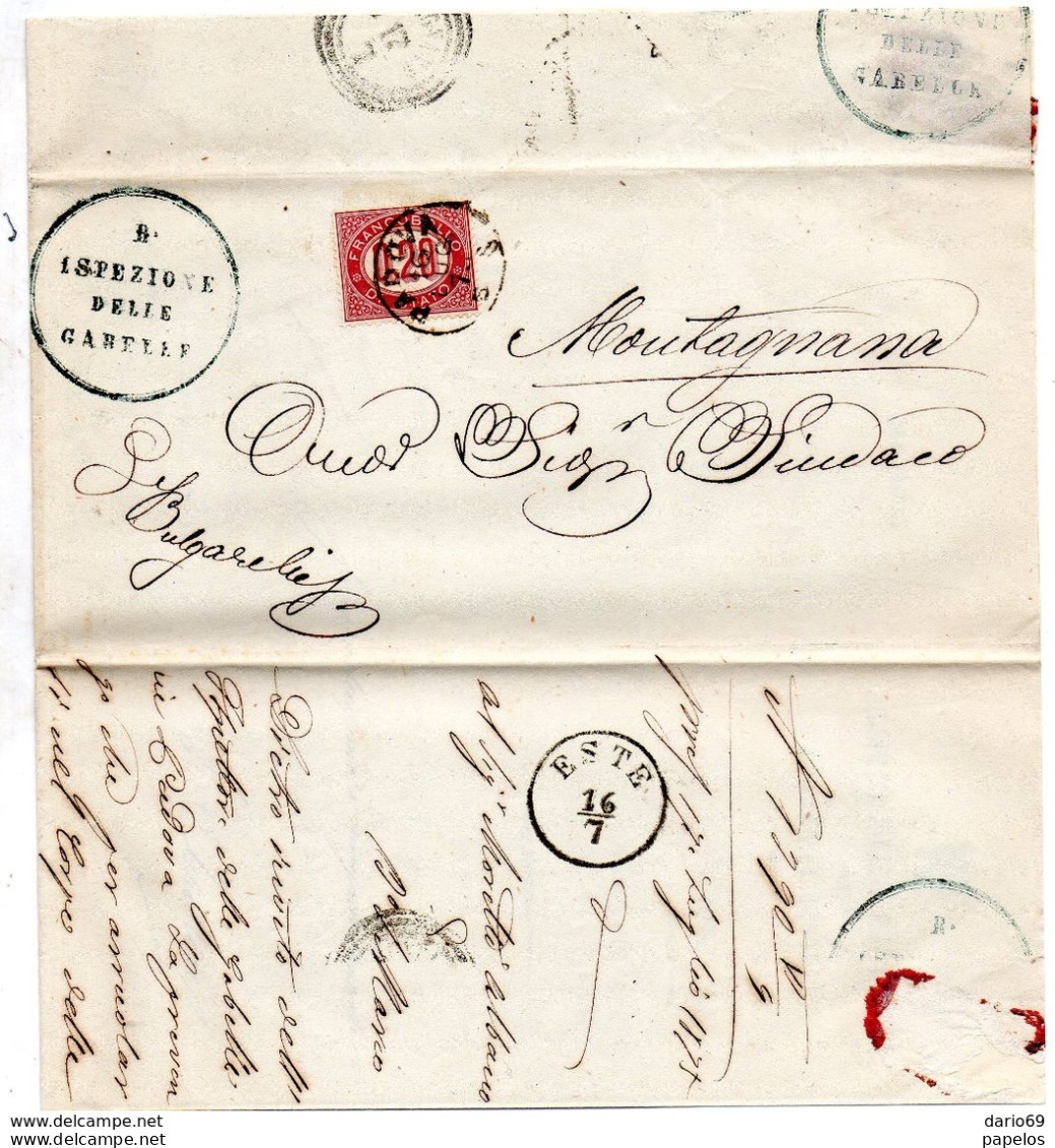 1875 LETTERA CON ANNULLO PADOVA + ESTE + ISPETTORE DELLE GABELLE - Marcofilie