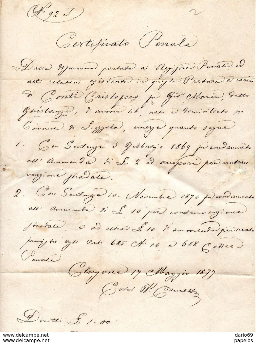 1877  LETTERA CON ANNULLO  CLUSONE BERGAMO - Poststempel