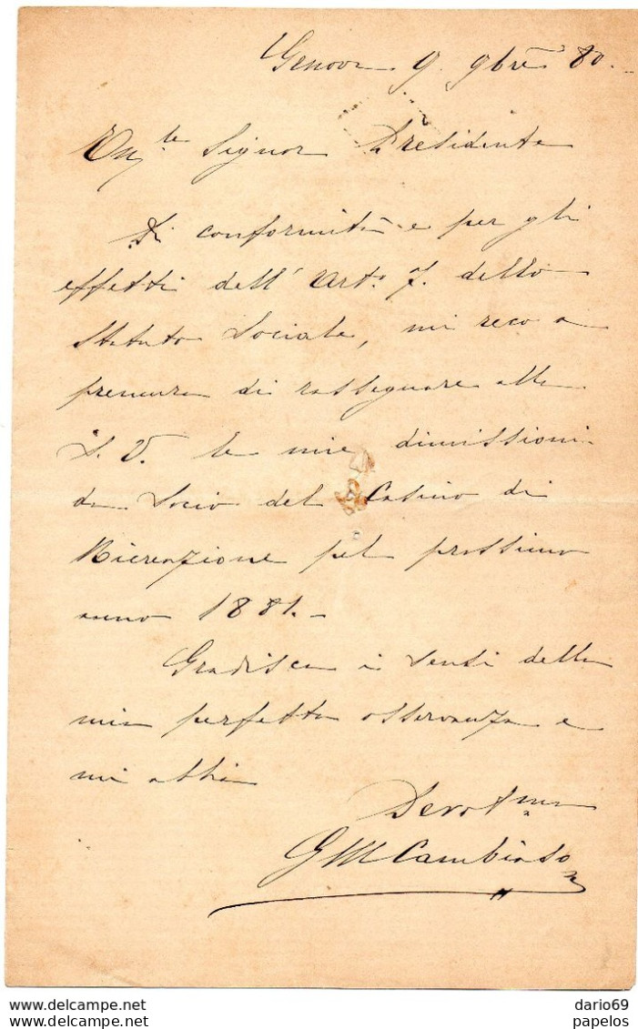 1880 LETTERA   GENOVA - Manuscritos