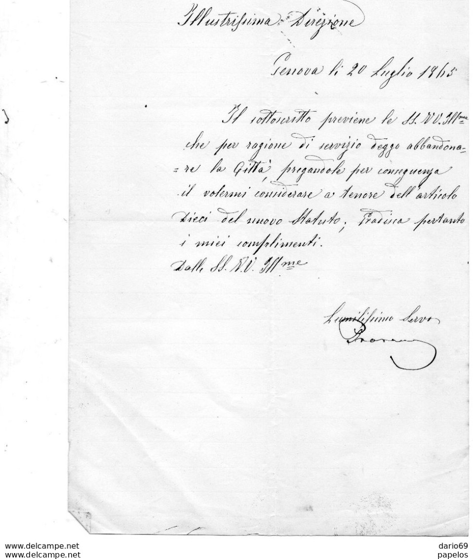 1865 LETTERA   GENOVA - Manuskripte