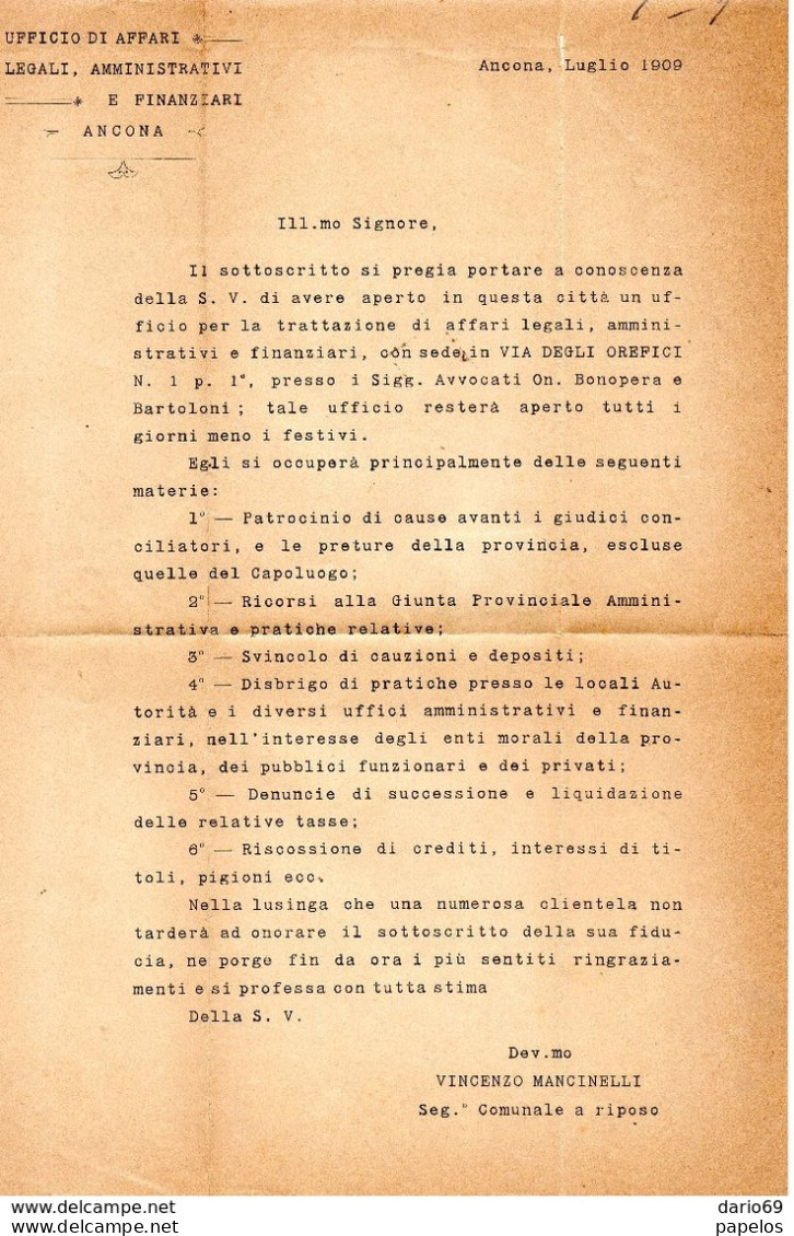 1909  LETTERA CON ANNULLO  ANCONA  + FABRIANO - Marcophilia