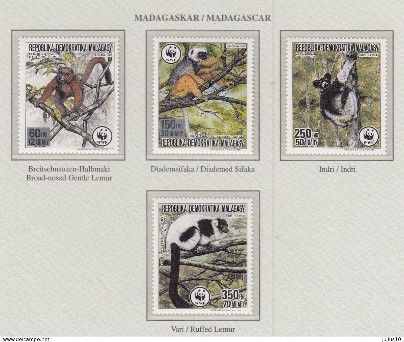 MADAGASCAR 1988 WWF Animals Onkeys Mi 1110-1113 MNH(**) Fauna 749 - Apen
